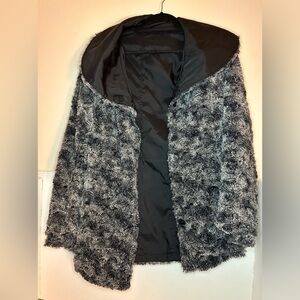 woman reversible, coat, black, and gray